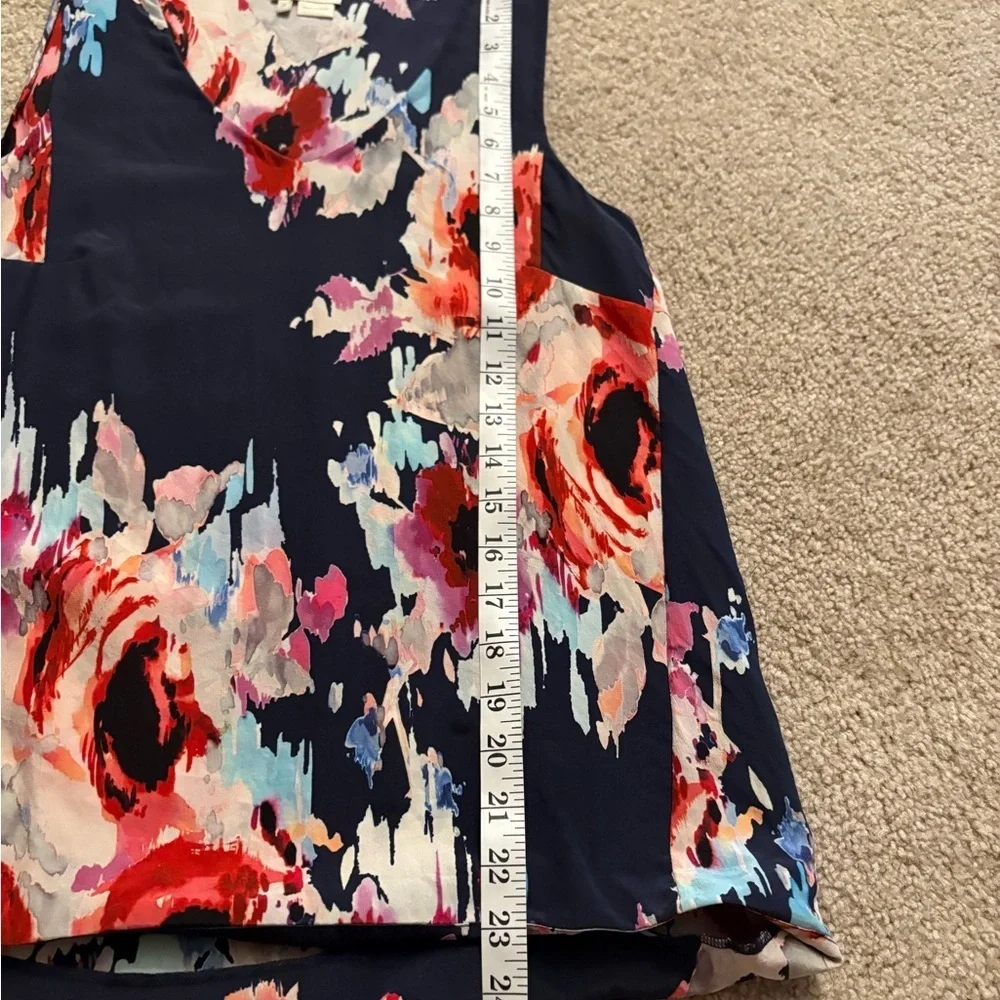 Kate Spade Blue Red Watercolor Floral Silk Sleeveless V-neck Relaxed Fit Top 4